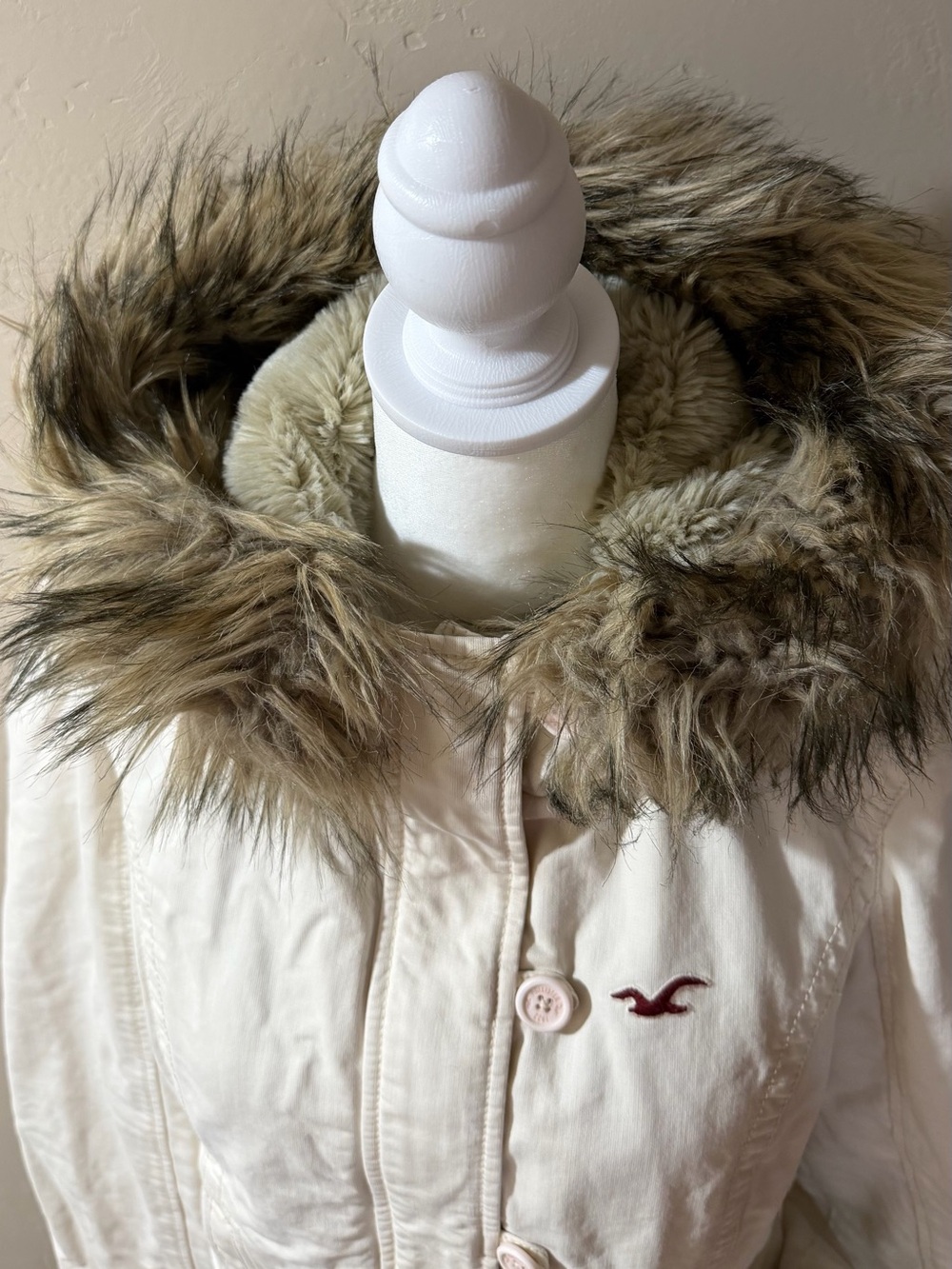 Hollister Cream Faux-Fur Lined Hooded Bomber Parka Jacket - Picture 6 of 10